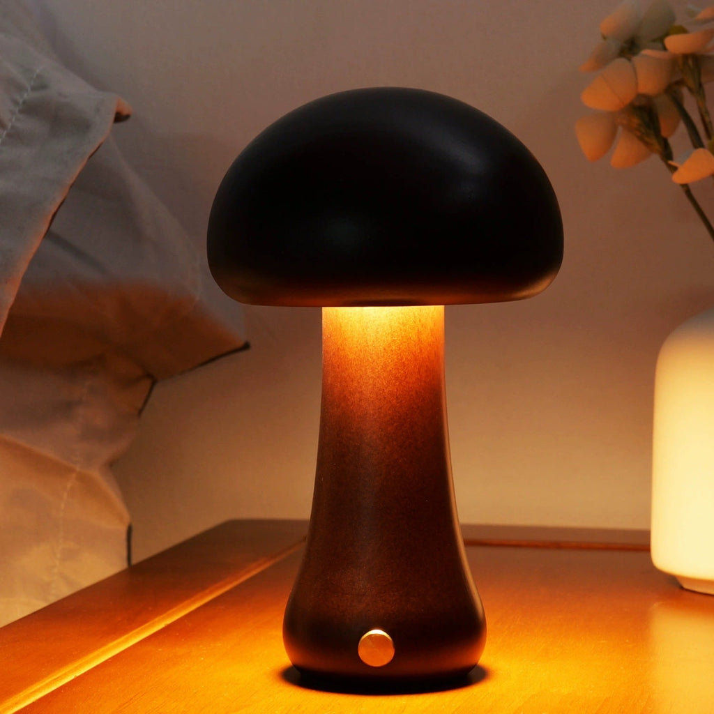 Massivholzpilz-Tischlampe - USB-wiederaufladbare LED-Schnurlos-Tischlampe