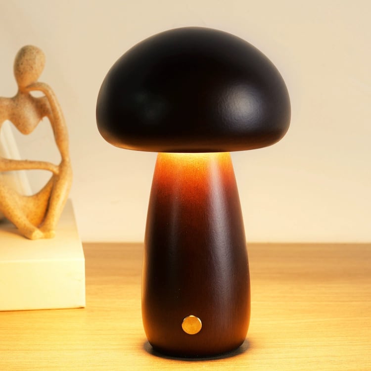 Massivholzpilz-Tischlampe - USB-wiederaufladbare LED-Schnurlos-Tischlampe