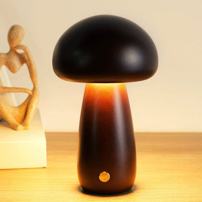 Massivholzpilz-Tischlampe - USB-wiederaufladbare LED-Schnurlos-Tischlampe