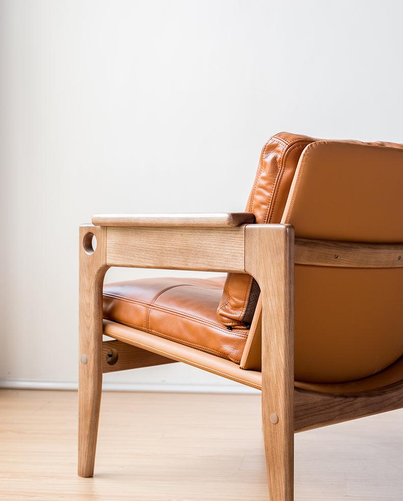 Azami - Solid Ash Wood & Original Leather Sessel | Lesestuhl