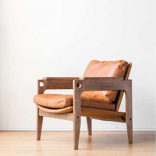 Azami - Solid Ash Wood & Original Leather Sessel | Lesestuhl