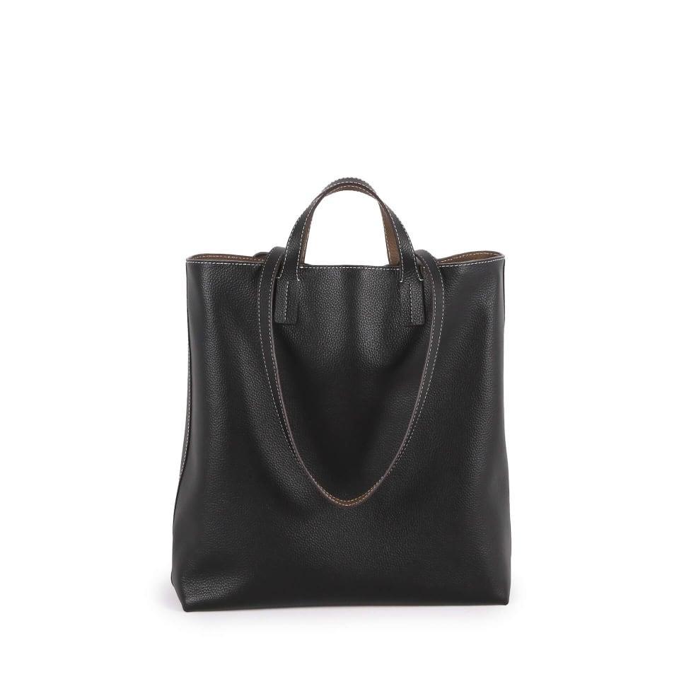 Schwarz & Khaki Doppelseitige Vollkorn-Kuh-Leder große Kapazität Tragetasche | Handtasche | Schultertasche