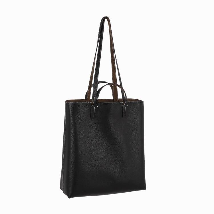 Schwarz & Khaki Doppelseitige Vollkorn-Kuh-Leder große Kapazität Tragetasche | Handtasche | Schultertasche