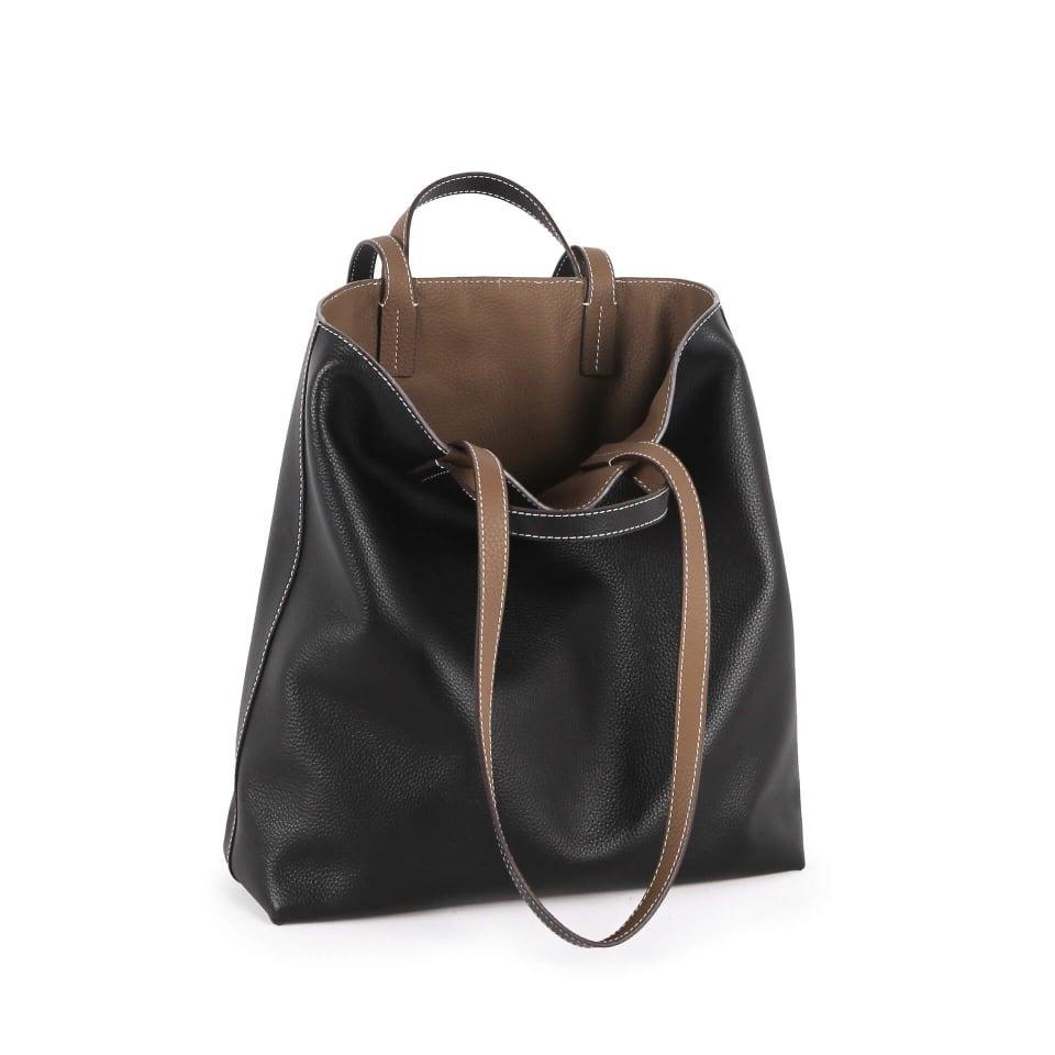 Schwarz & Khaki Doppelseitige Vollkorn-Kuh-Leder große Kapazität Tragetasche | Handtasche | Schultertasche