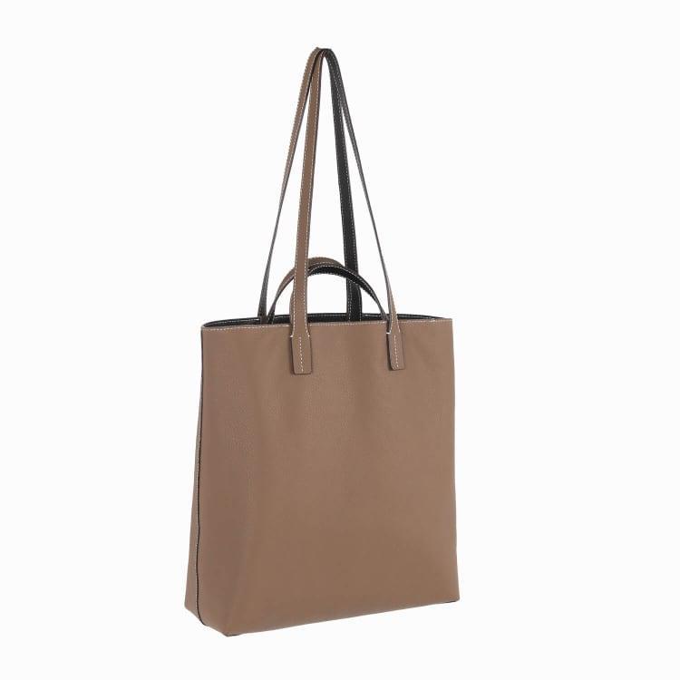 Schwarz & Khaki Doppelseitige Vollkorn-Kuh-Leder große Kapazität Tragetasche | Handtasche | Schultertasche
