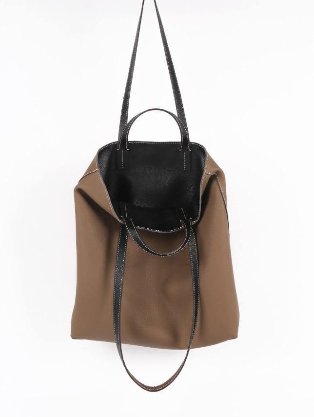 Schwarz & Khaki Doppelseitige Vollkorn-Kuh-Leder große Kapazität Tragetasche | Handtasche | Schultertasche