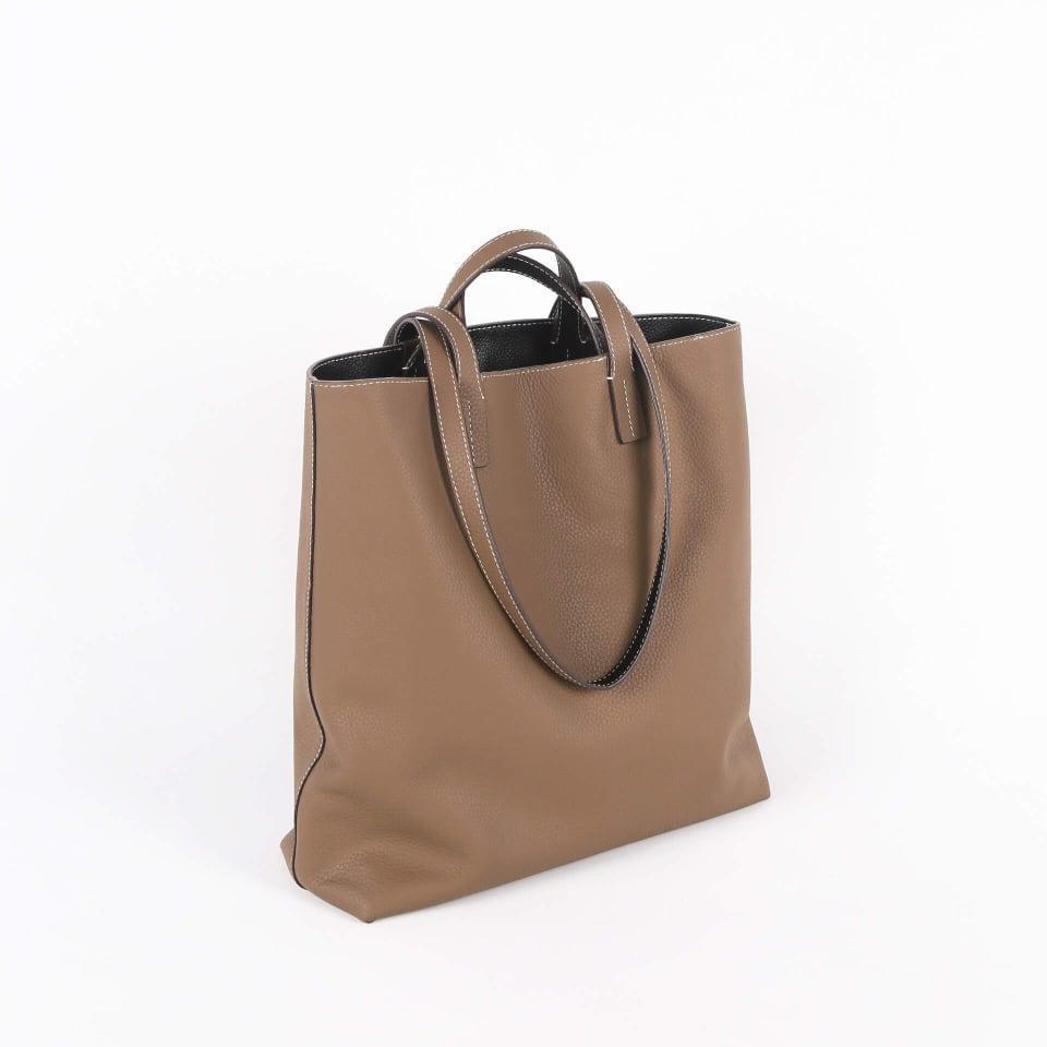 Schwarz & Khaki Doppelseitige Vollkorn-Kuh-Leder große Kapazität Tragetasche | Handtasche | Schultertasche