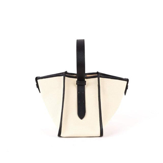 KOJII - Quadratgroße Tote-Tasche in Leder & Canvas Schwarz & Weiß