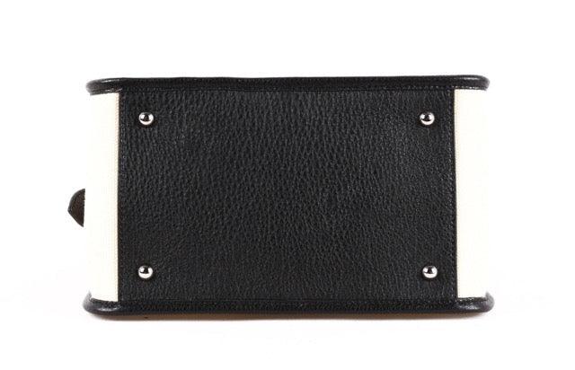 KOJII - Quadratgroße Tote-Tasche in Leder & Canvas Schwarz & Weiß