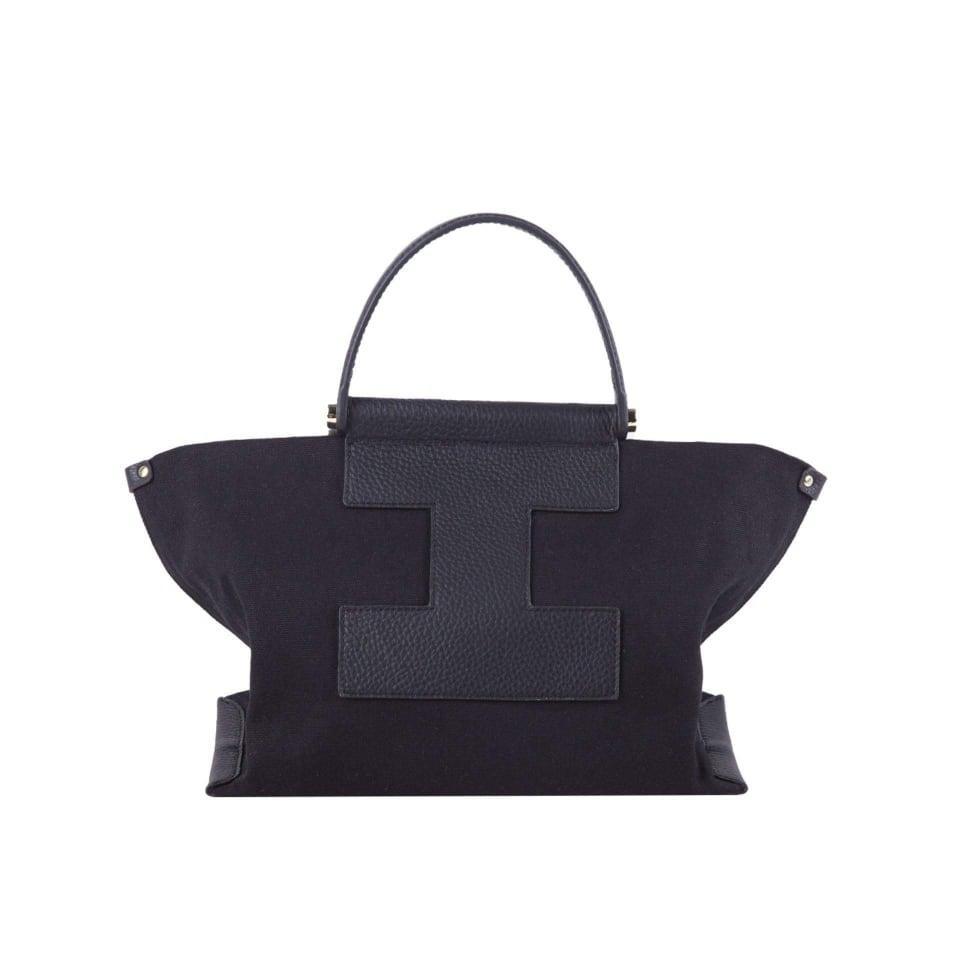 INA - Mini Tragetasche in Leder & Canvas Schwarz