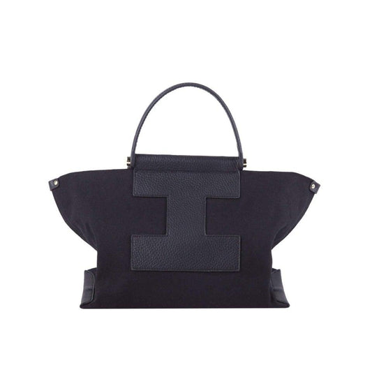 INA - Mini Tragetasche in Leder & Canvas Schwarz