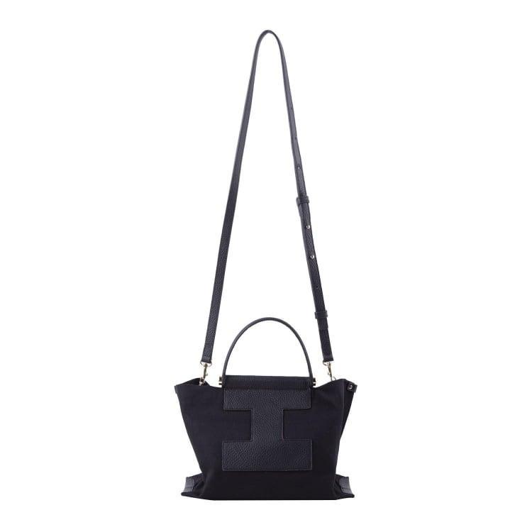 INA - Mini Tragetasche in Leder & Canvas Schwarz