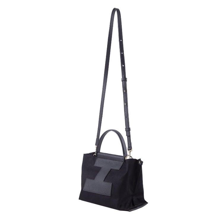 INA - Mini Tragetasche in Leder & Canvas Schwarz