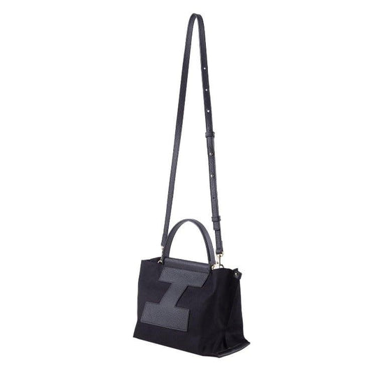 INA - Mini Tragetasche in Leder & Canvas Schwarz