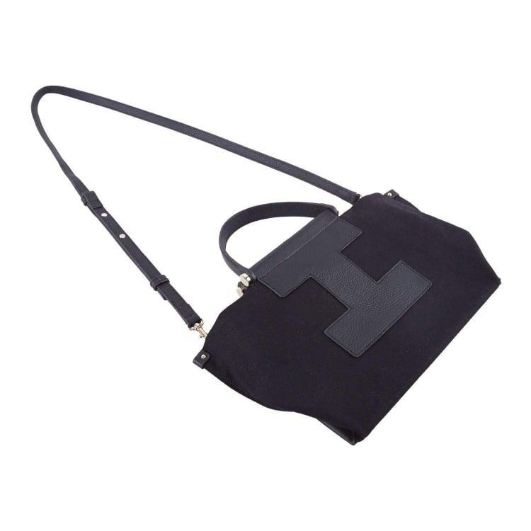 INA - Mini Tragetasche in Leder & Canvas Schwarz
