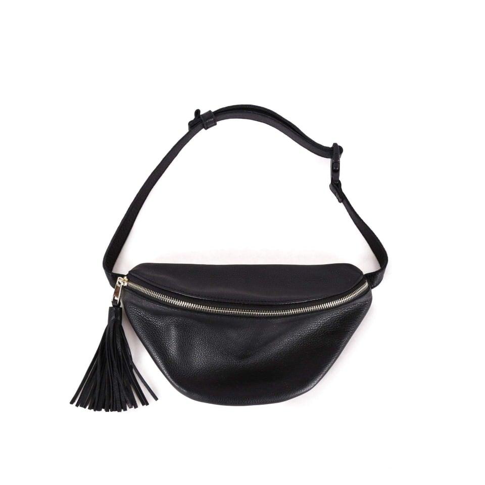 Schwarz Top Grain Cow Leather Fanny Packung | Anti-Diebstahl-Körpertasche