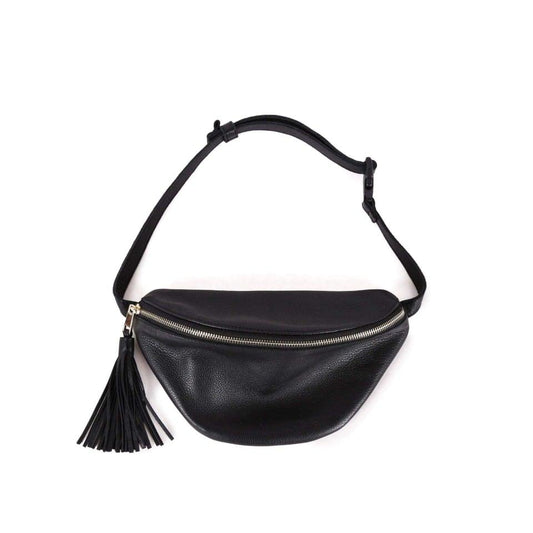 Schwarz Top Grain Cow Leather Fanny Packung | Anti-Diebstahl-Körpertasche