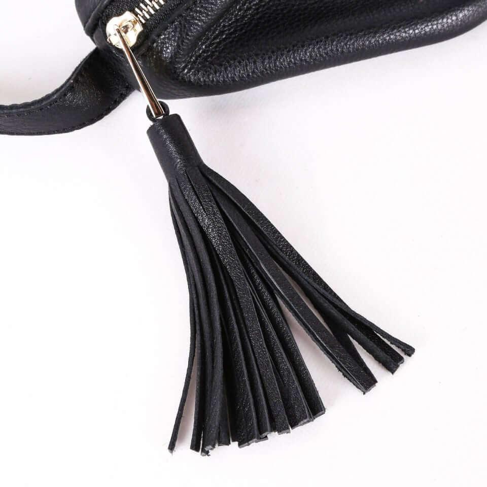 Schwarz Top Grain Cow Leather Fanny Packung | Anti-Diebstahl-Körpertasche
