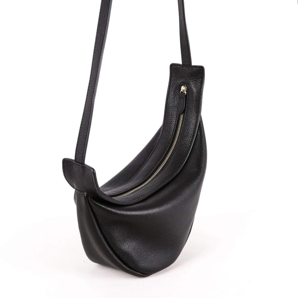 TROW Banane - Schwarz Leather Large Slouchy Banana Bag | Gebogene Crossbody Bag