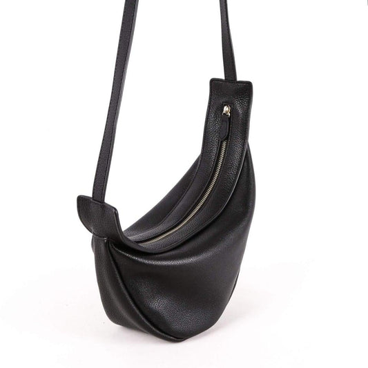 TROW Banane - Schwarz Leather Large Slouchy Banana Bag | Gebogene Crossbody Bag
