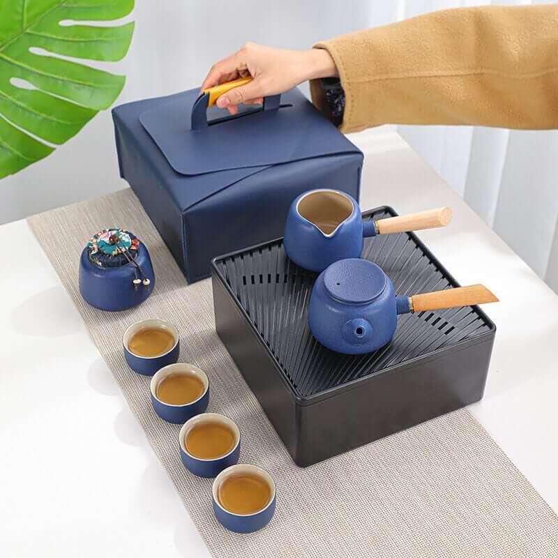 Schwarz Pottery Travel Tea Set - 8pcs mit Tea Tray