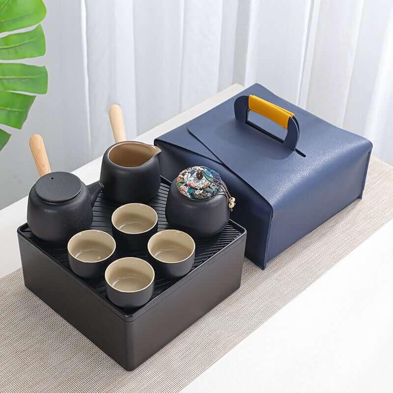Schwarz Pottery Travel Tea Set - 8pcs mit Tea Tray