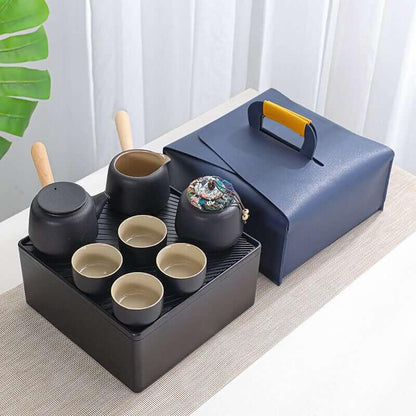 Schwarz Pottery Travel Tea Set - 8pcs mit Tea Tray