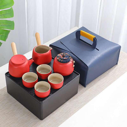 Schwarz Pottery Travel Tea Set - 8pcs mit Tea Tray
