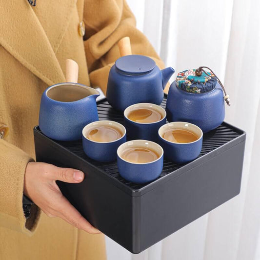 Schwarz Pottery Travel Tea Set - 8pcs mit Tea Tray