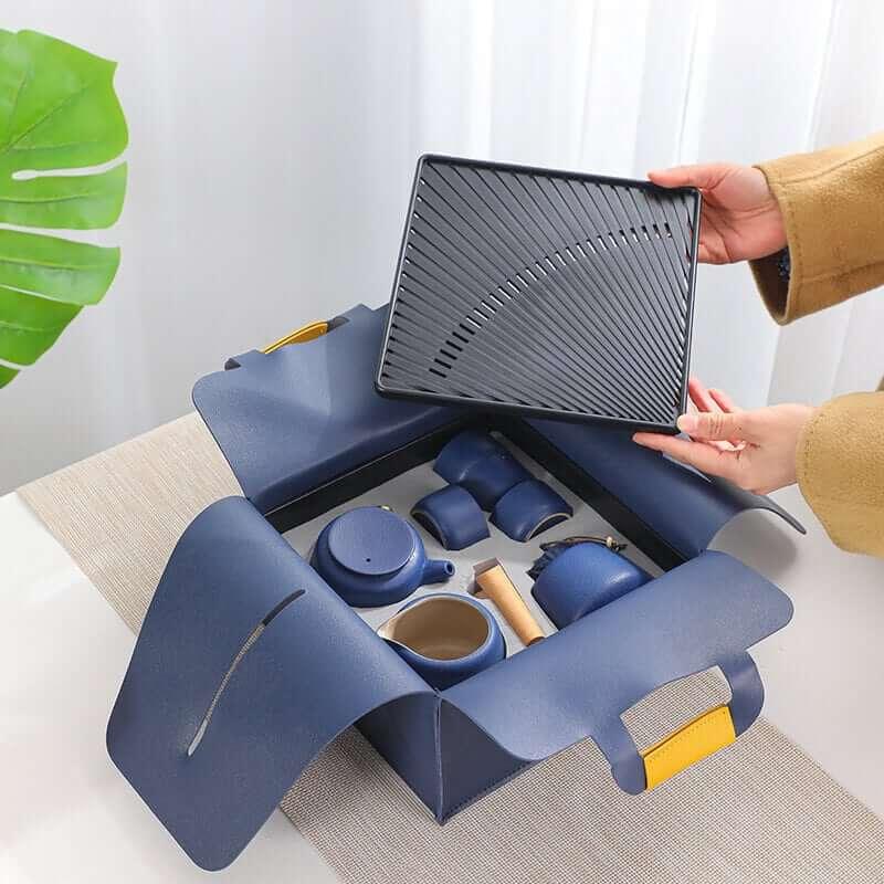 Schwarz Pottery Travel Tea Set - 8pcs mit Tea Tray