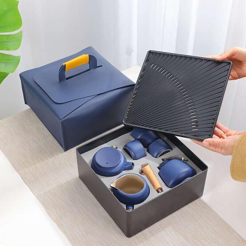 Schwarz Pottery Travel Tea Set - 8pcs mit Tea Tray