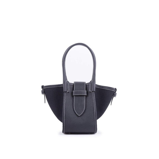 Mini Schwarz & Schwarz Zweihand-Canvas und Full Grain Cow Leather Square Swing Bag