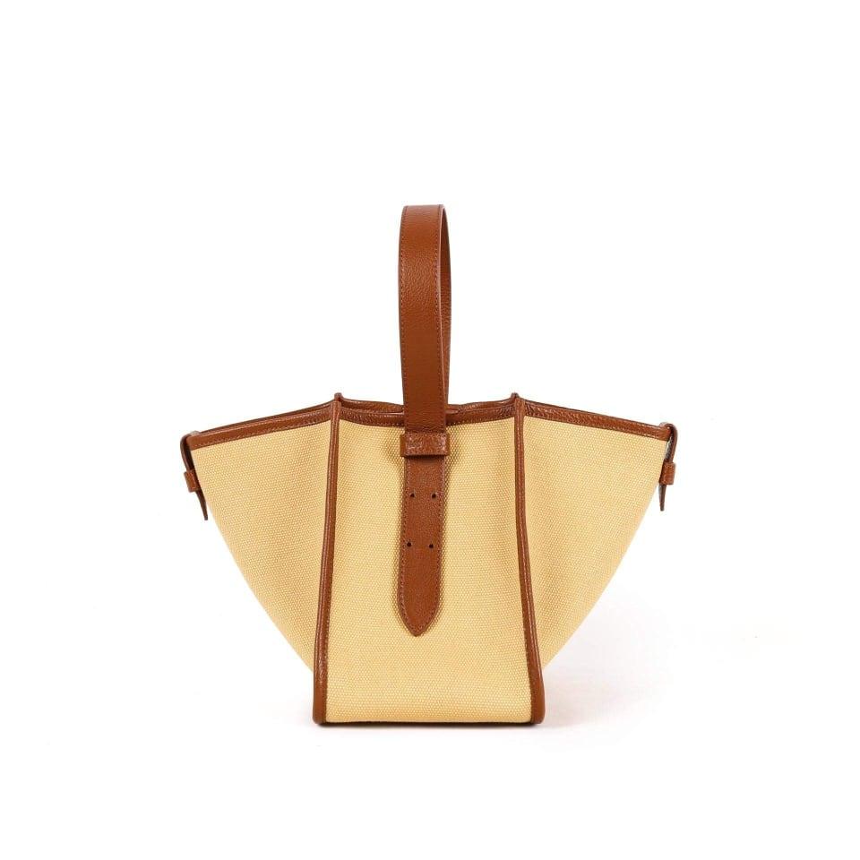 KOJII - Square Large Tragetasche in Leder & Canvas Braun & Khaki
