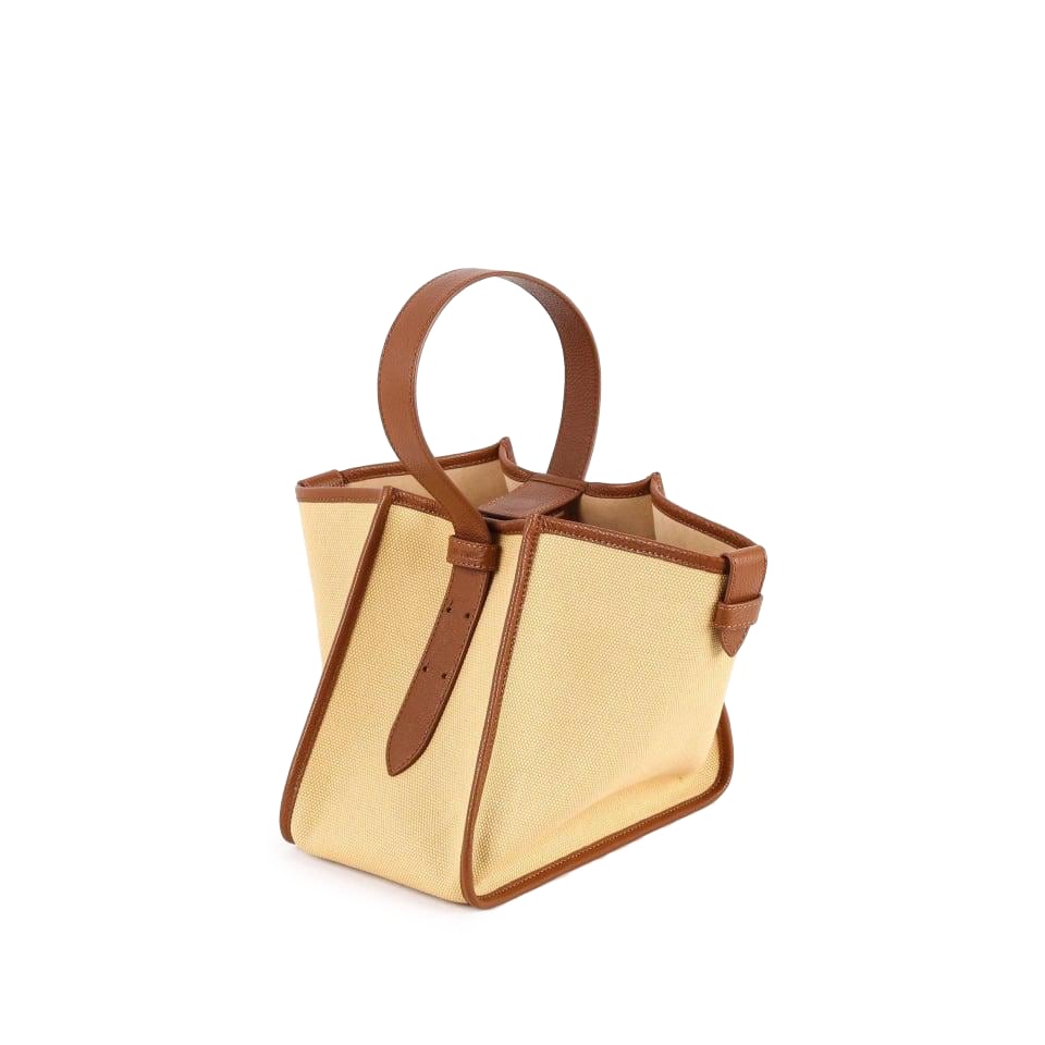 KOJII - Square Large Tragetasche in Leder & Canvas Braun & Khaki
