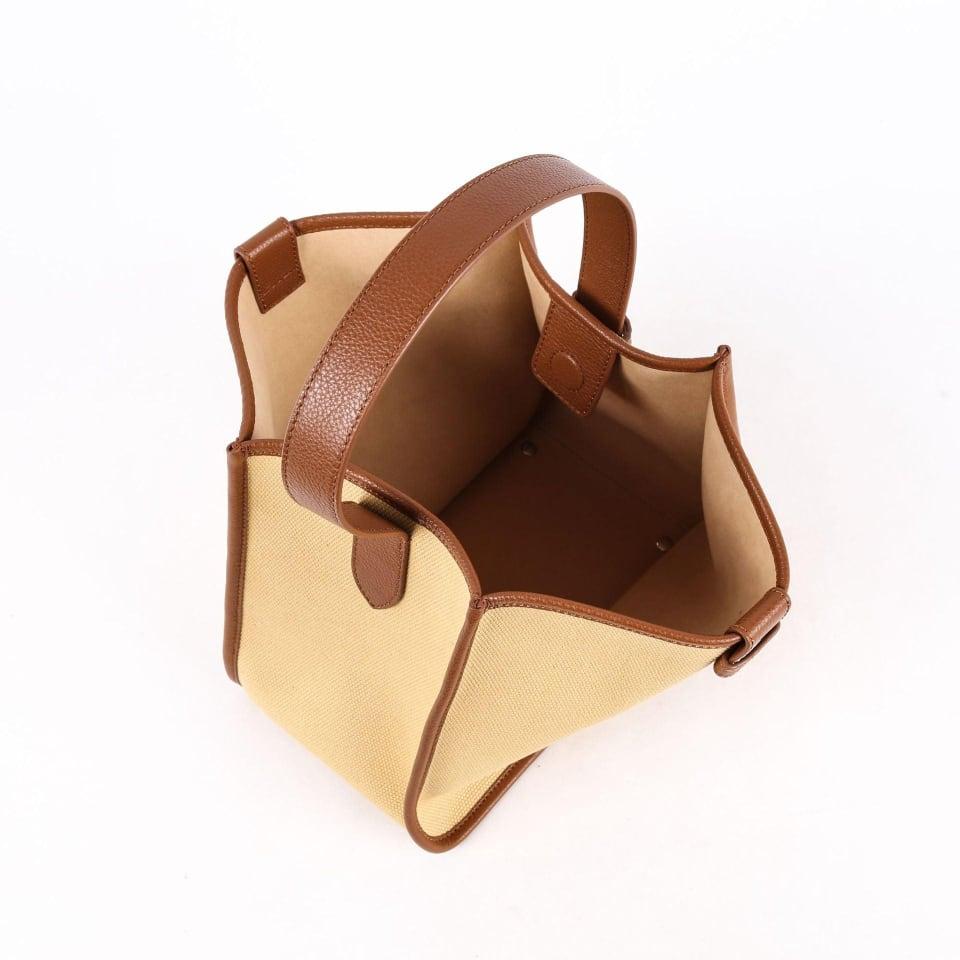 KOJII - Square Large Tragetasche in Leder & Canvas Braun & Khaki