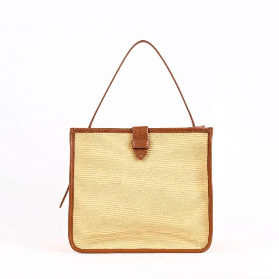 KOJII - Square Large Tragetasche in Leder & Canvas Braun & Khaki