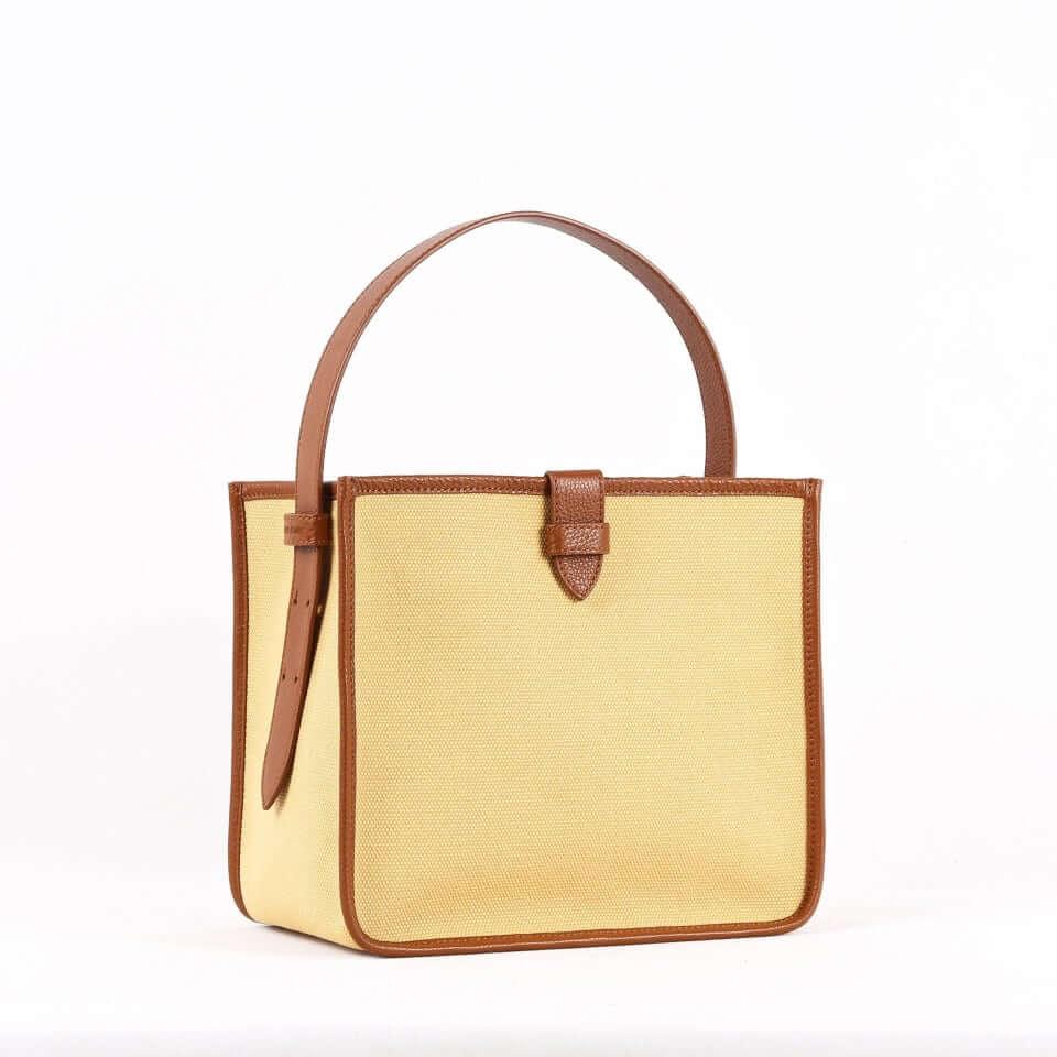KOJII - Square Large Tragetasche in Leder & Canvas Braun & Khaki