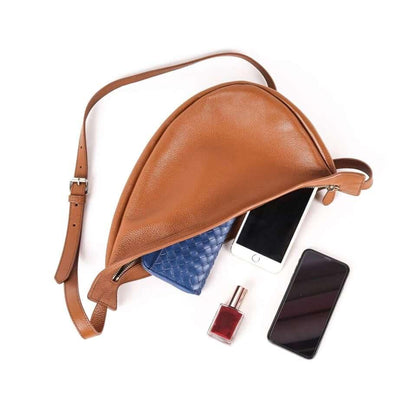 TROW Banane - Braunes Leder Große schlaffe Bananentasche | Gebogene Crossbody Bag