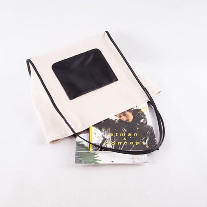 Canvas Große Kapazität Handtasche mit Full Grain Cow Lederhandband