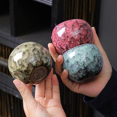 Bunte Keller Glaze Chinese Tea Cup | Ceramic Dragon Egg Cup - 6 Stück