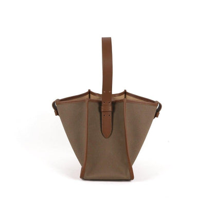 KOJII - Square Large Tragetasche in Leder & Canvas Dark Braun & Dark Khaki