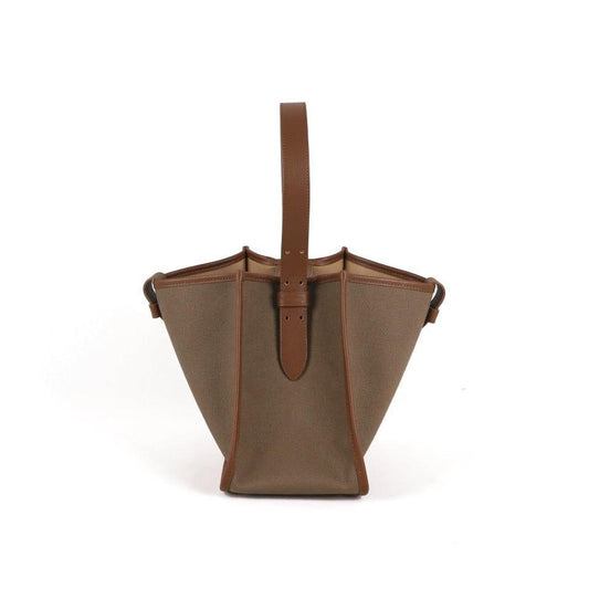 KOJII - Square Large Tragetasche in Leder & Canvas Dark Braun & Dark Khaki