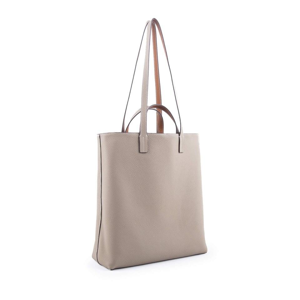 Grau & Braun Doppelseitige Vollkorn Kuh Leder Große Kapazität Tragetasche | Handtasche | Schultertasche