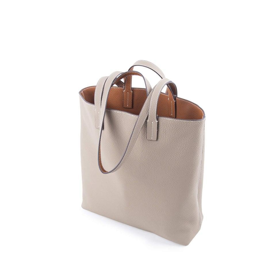 Grau & Braun Doppelseitige Vollkorn Kuh Leder Große Kapazität Tragetasche | Handtasche | Schultertasche