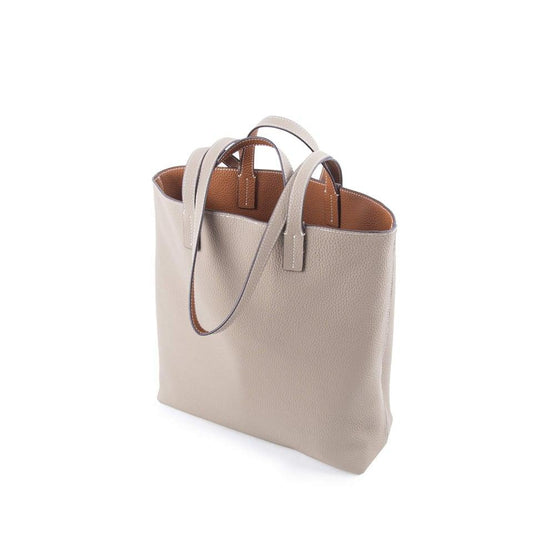 Grau & Braun Doppelseitige Vollkorn Kuh Leder Große Kapazität Tragetasche | Handtasche | Schultertasche