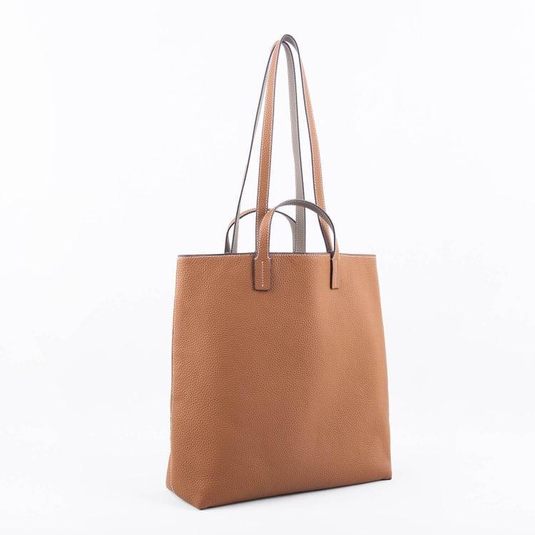 Grau & Braun Doppelseitige Vollkorn Kuh Leder Große Kapazität Tragetasche | Handtasche | Schultertasche