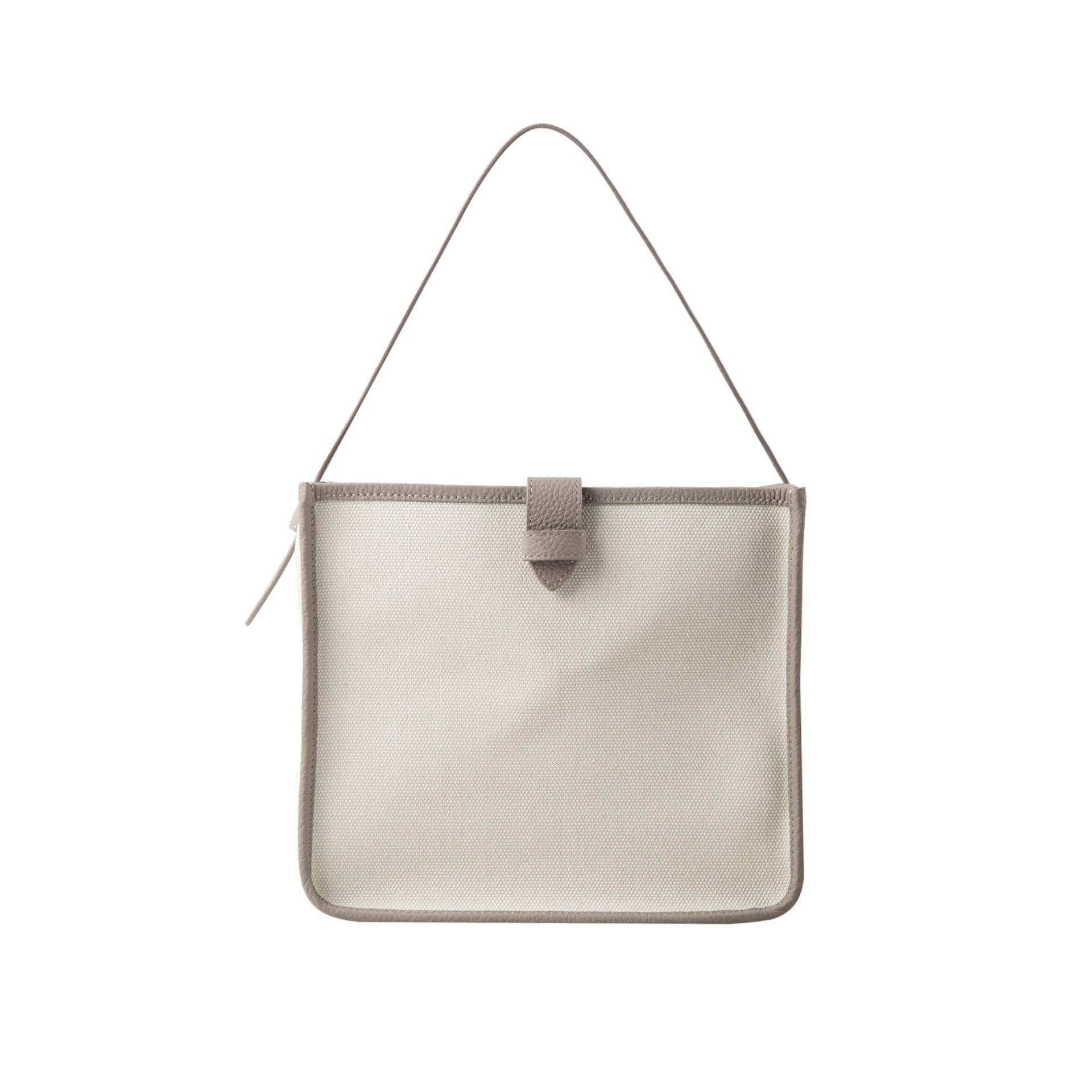 KOJII - Quadratgroße Tote-Tasche in Leder & Canvas Grau