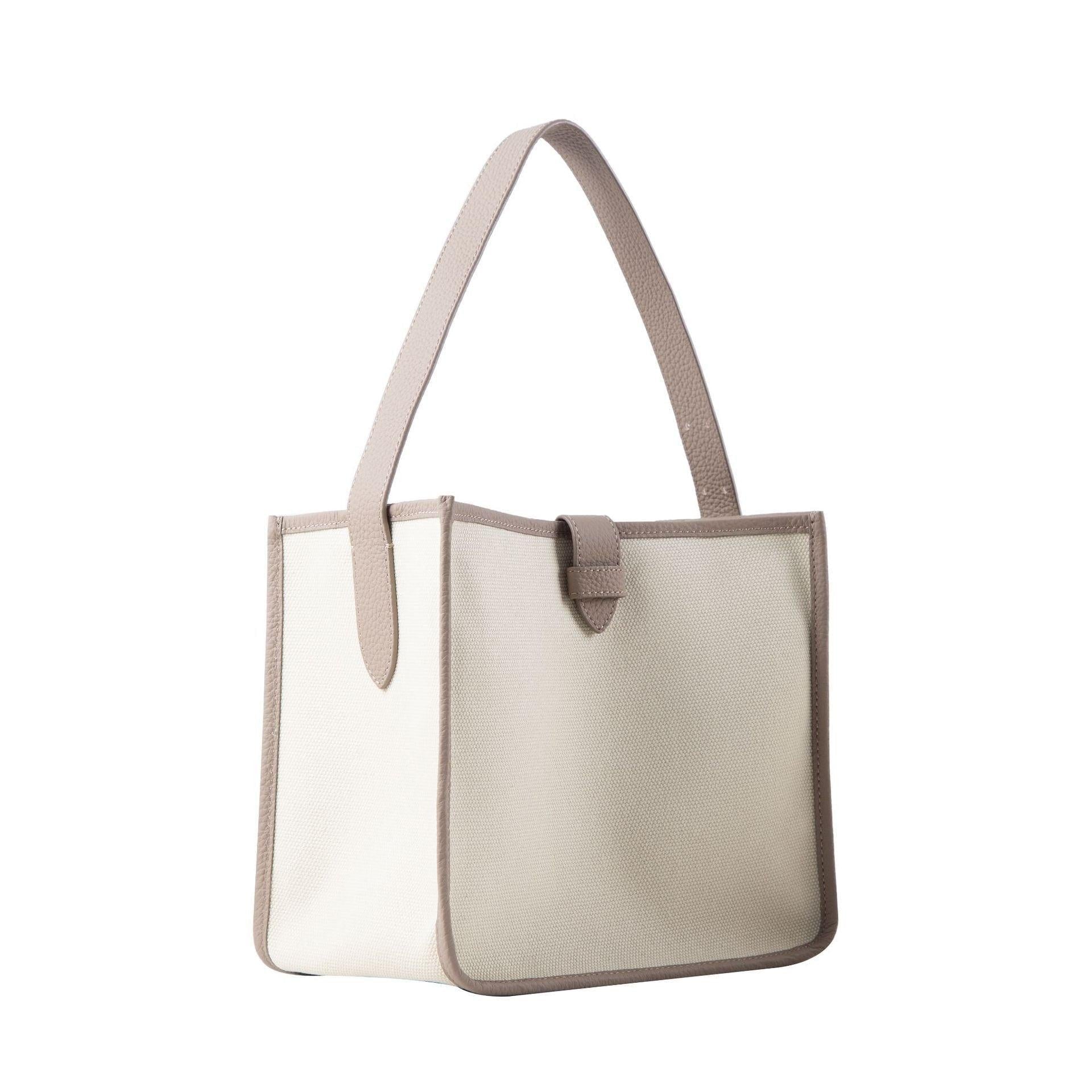 KOJII - Quadratgroße Tote-Tasche in Leder & Canvas Grau