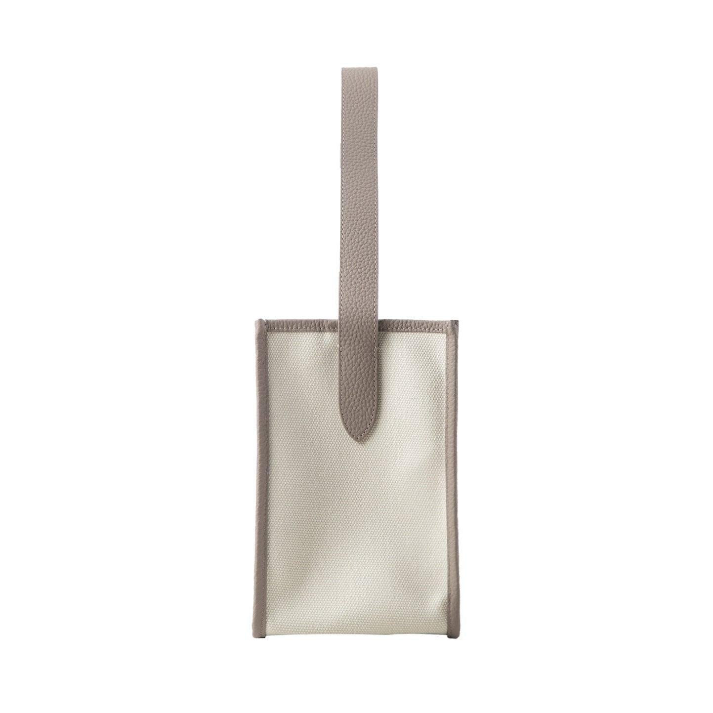 KOJII - Quadratgroße Tote-Tasche in Leder & Canvas Grau