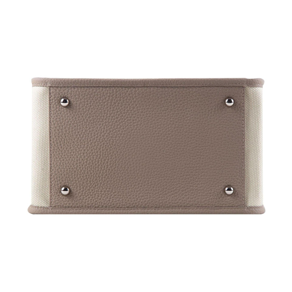 KOJII - Quadratgroße Tote-Tasche in Leder & Canvas Grau